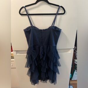Navy blue spaghetti strap with tiered mesh ruffle corset top